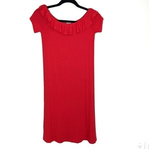 Asos Red Ruffle Off The Should Dress K4